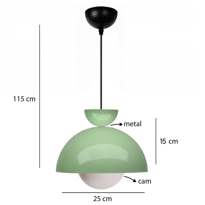 Opviq Lámpara de araña de metal verde con globo de cristal